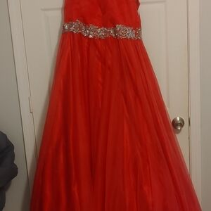 Elegant Red Prom Dress with Silver Accents